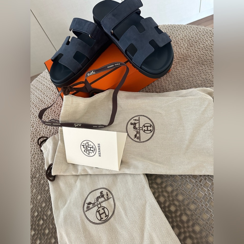 Hermès navy Chypre sandal size 40 NEVER WORN - Picture 3 of 5